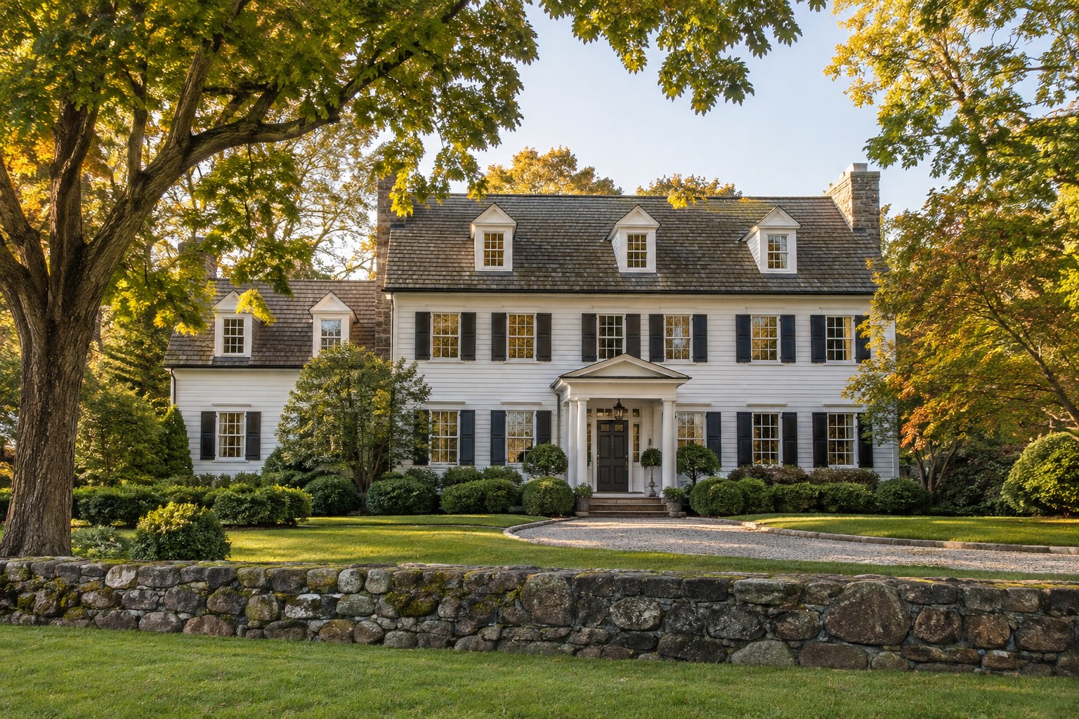 A Westchester colonial home in warm evening light