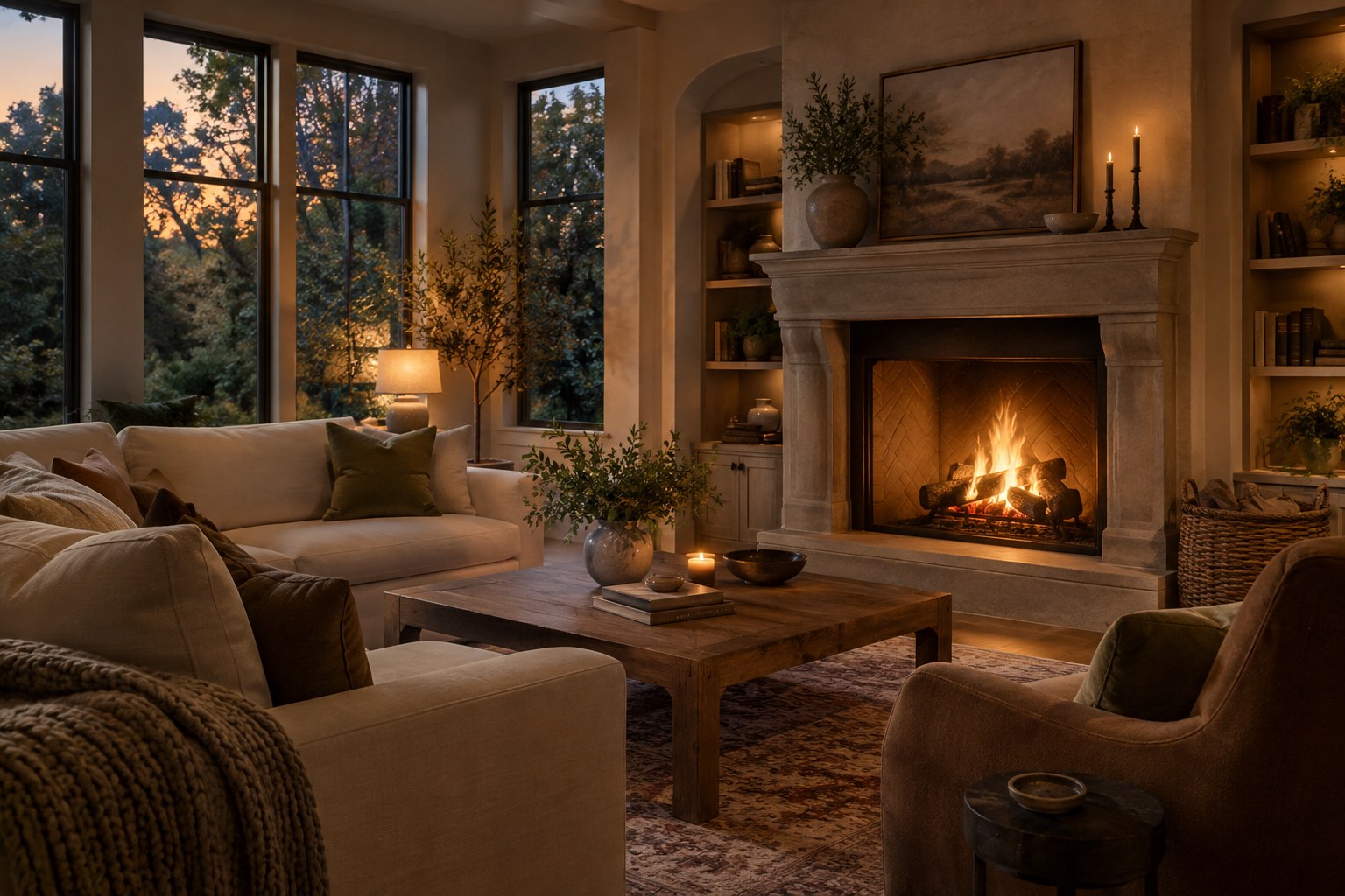 A cozy living room, illustrative